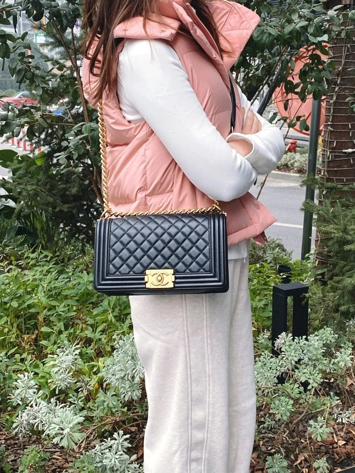 CHANEL Black Leboy Medium Shoulder Crossbody Bag For Women