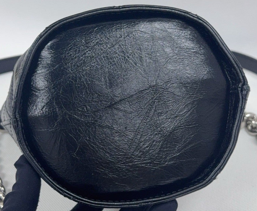 Chanel Bucket Chain Shoulder Bag Crossbody Black Silver Diamond Women Classic
