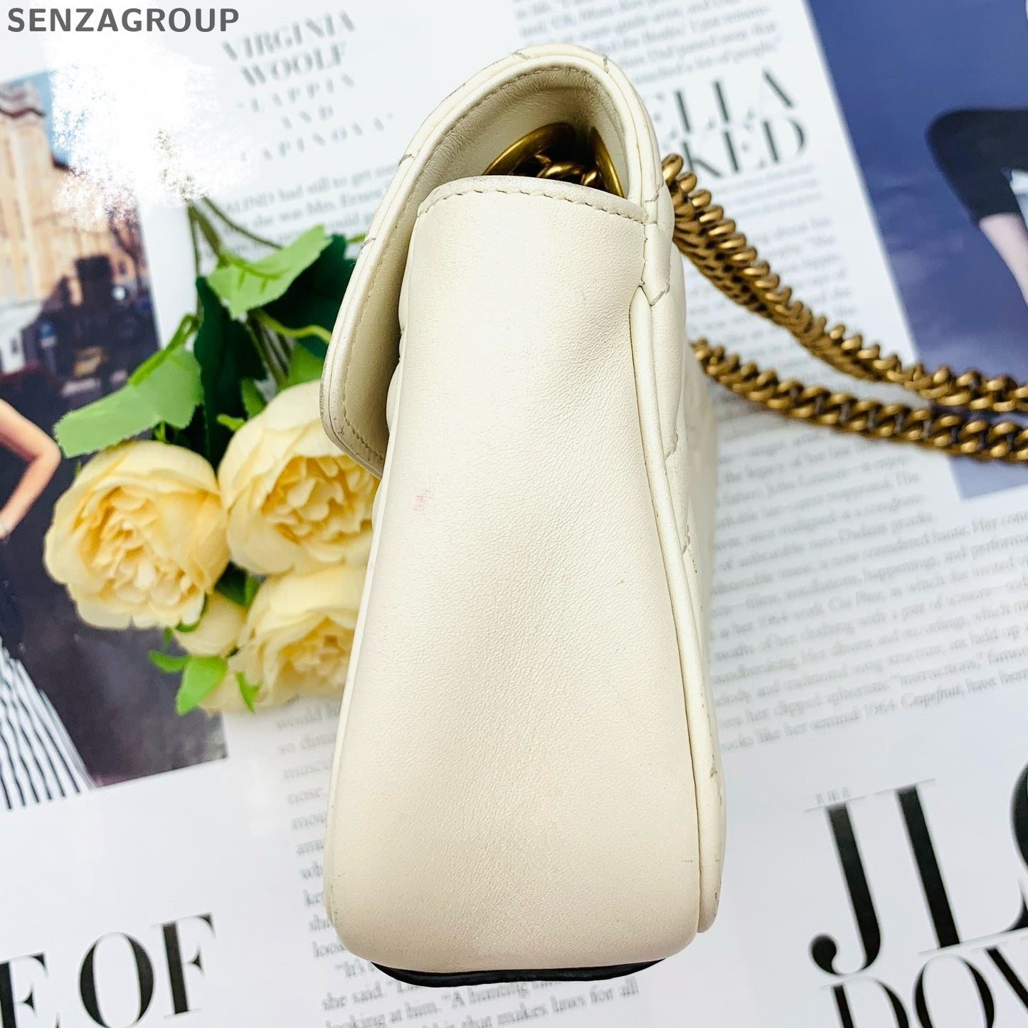 Gucci Marmont 22 White Gold Chain Shoulder Crossbody Bag Classic Fashion