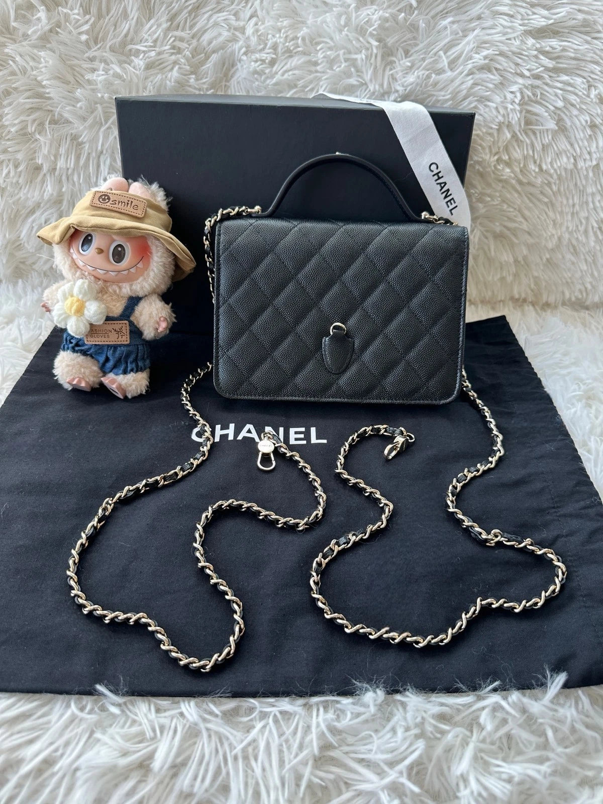 CHANEL Grained Leather Backpack Handbag Shoulder Bag For Women