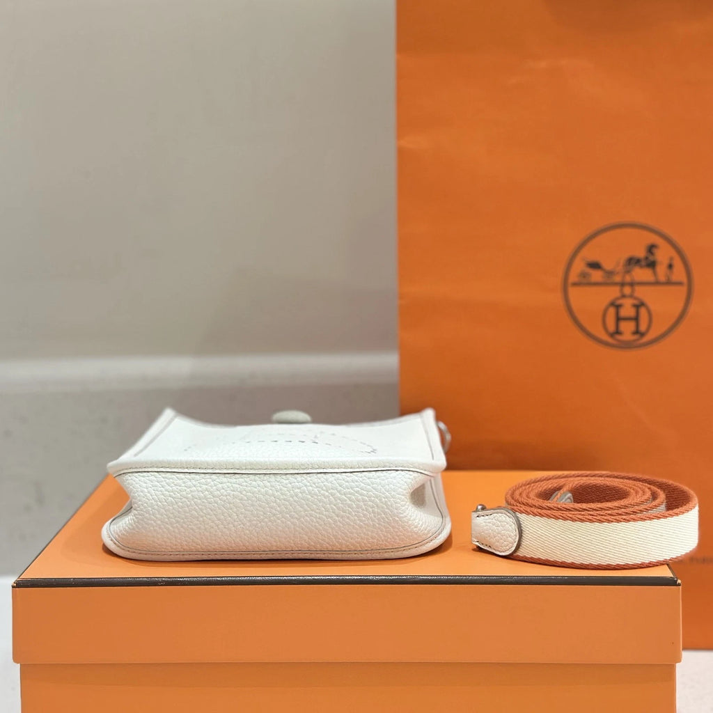 Hermes White Silver Mini Evelyne Crossbody Bag For Women