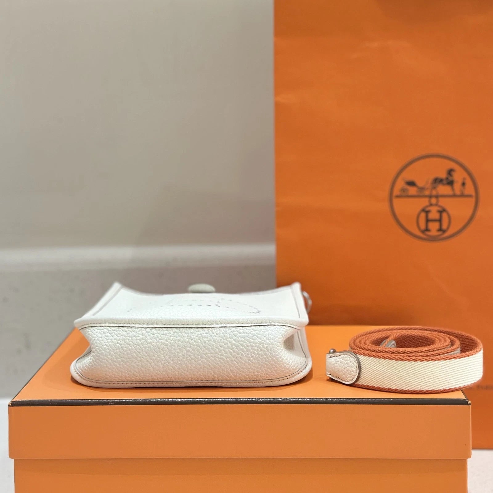Hermes White Silver Mini Evelyne Crossbody Bag For Women