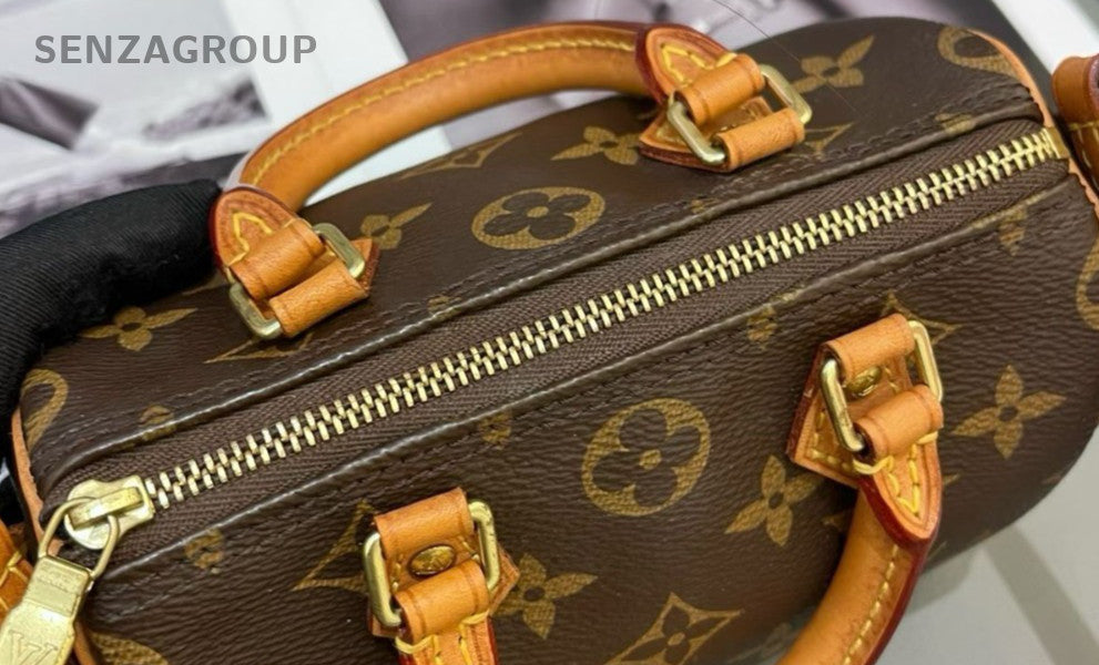 Louis Vuitton Speedy Nano Monogram Top Handle Bag Brown Gold Women Classic