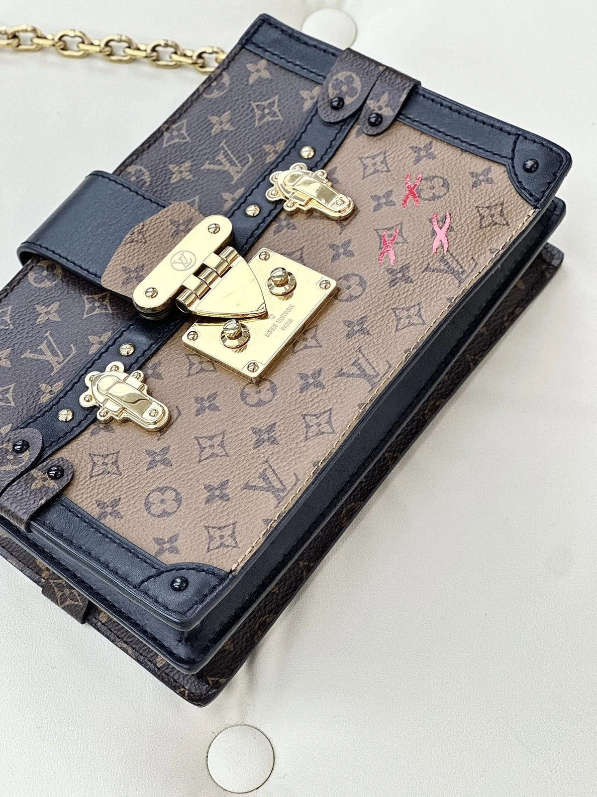 Louis Vuitton Trunk Monogram Chain Shoulder Crossbody Bag Brwon Gold Women S