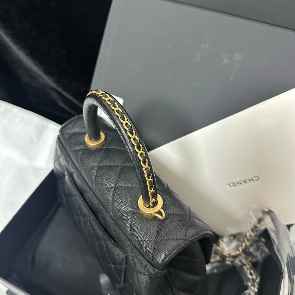 CHANEL Coco Handle Small Black Leather Top Handle Bag For Women
