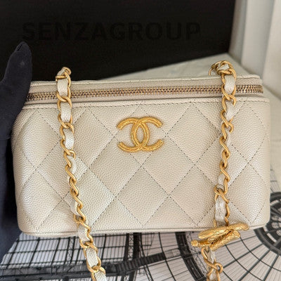 Chanel 24B Grey Quilted Chain Crossbody Bag Gold Hardware Classic