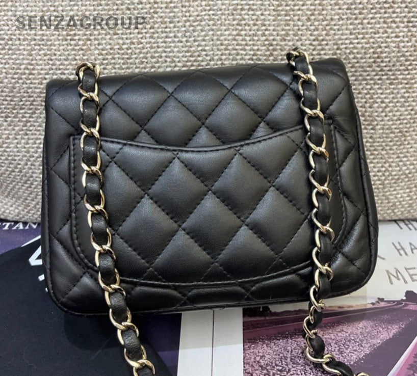 Chanel Classic Flap Chain Crossbody Shoulder Bag Black Gold Women Diamond