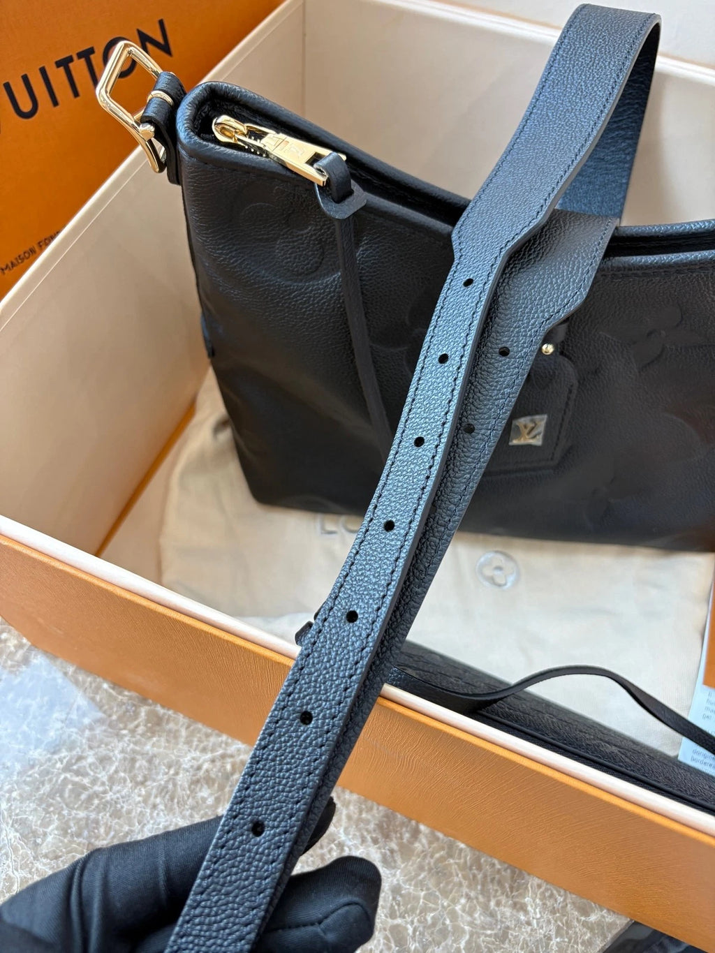 Louis Vuitton Black Embossed Leather Small Carryall Tote For Women