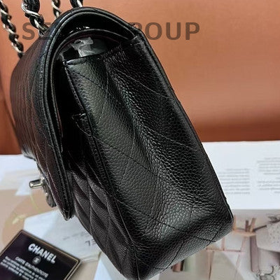 Chanel Classic Flap Medium Black Silver Chain Shoulder Bag Quilted Pattern