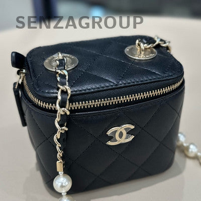 Chanel 22P Pearl Chain Shoulder Crossbody Bag Black Gold Quilted