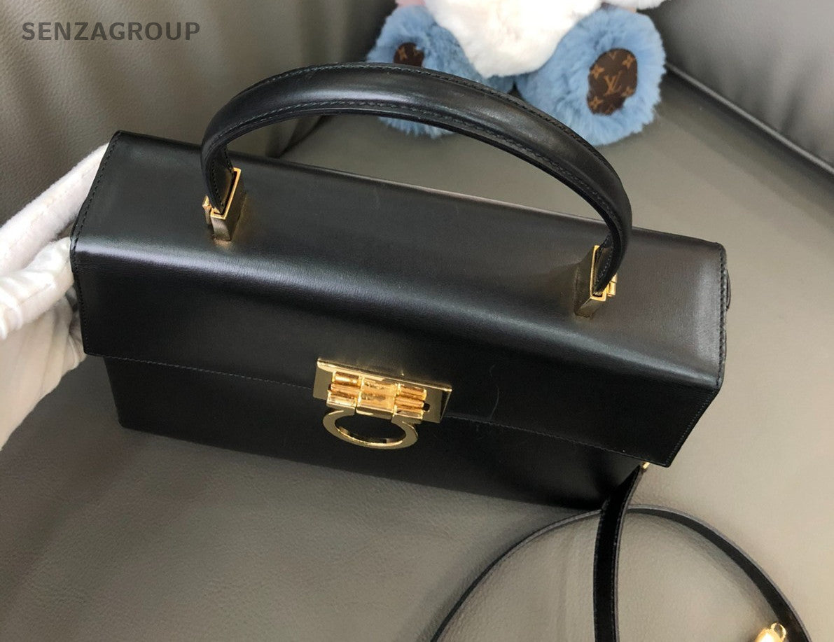 Salvatore Ferragamo Top Handle 2way Shoulder Handbag Black Gold Women