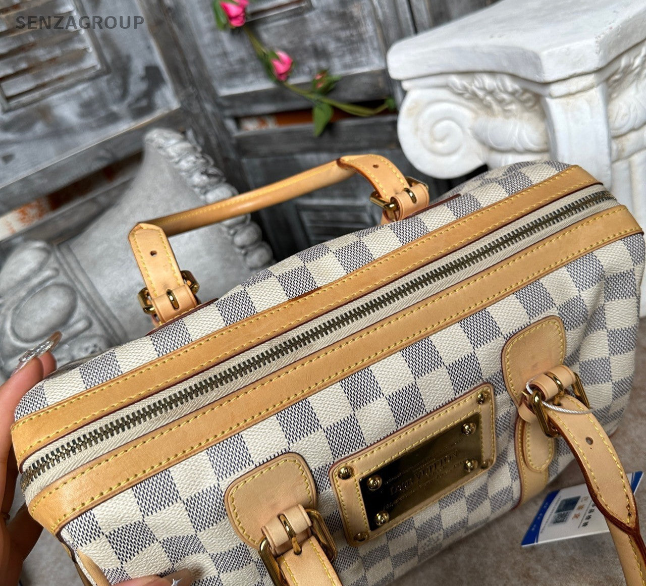 Louis Vuitton Boston White Damier Ebene Top Handle Bag Women Classic