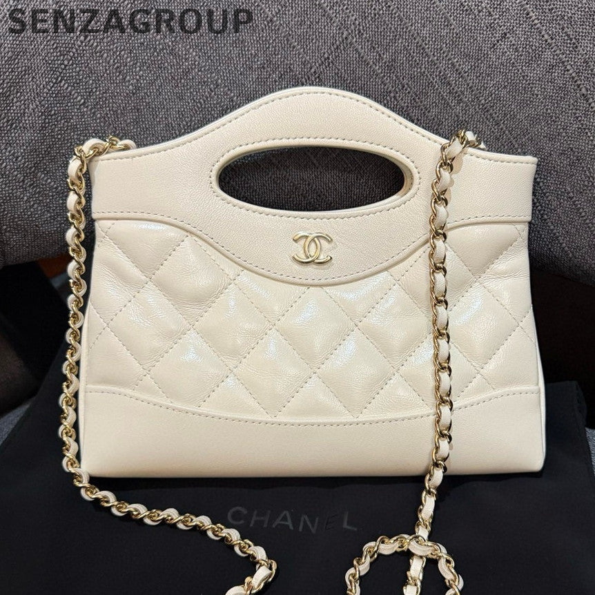 Chanel 31 Bag Nano White Gold Chain Shoulder Handbag Classic Women
