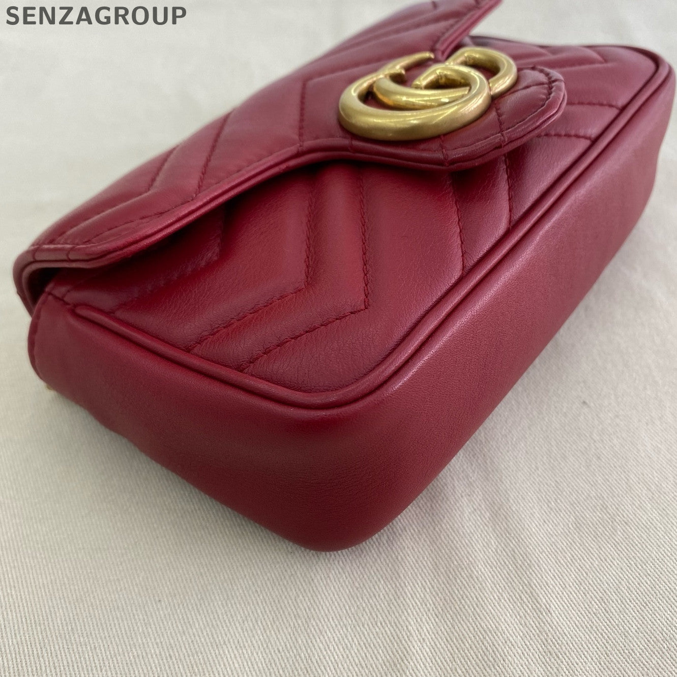 Gucci GG Marmont Mini Chain Shoulder Bag Red Gold Classic Women's