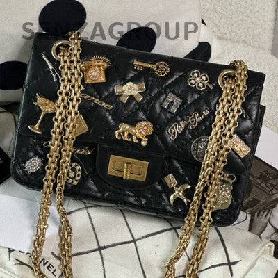 Chanel 2.55 Mini Flap Bag Black Gold Chain Shoulder Crossbody Classic