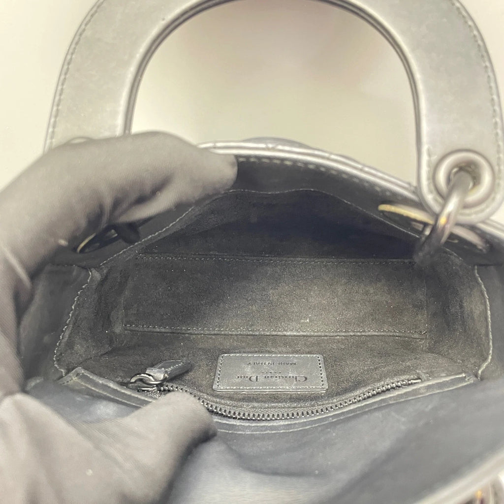 Dior Lady Dior Leather Black Top Handle Excellent