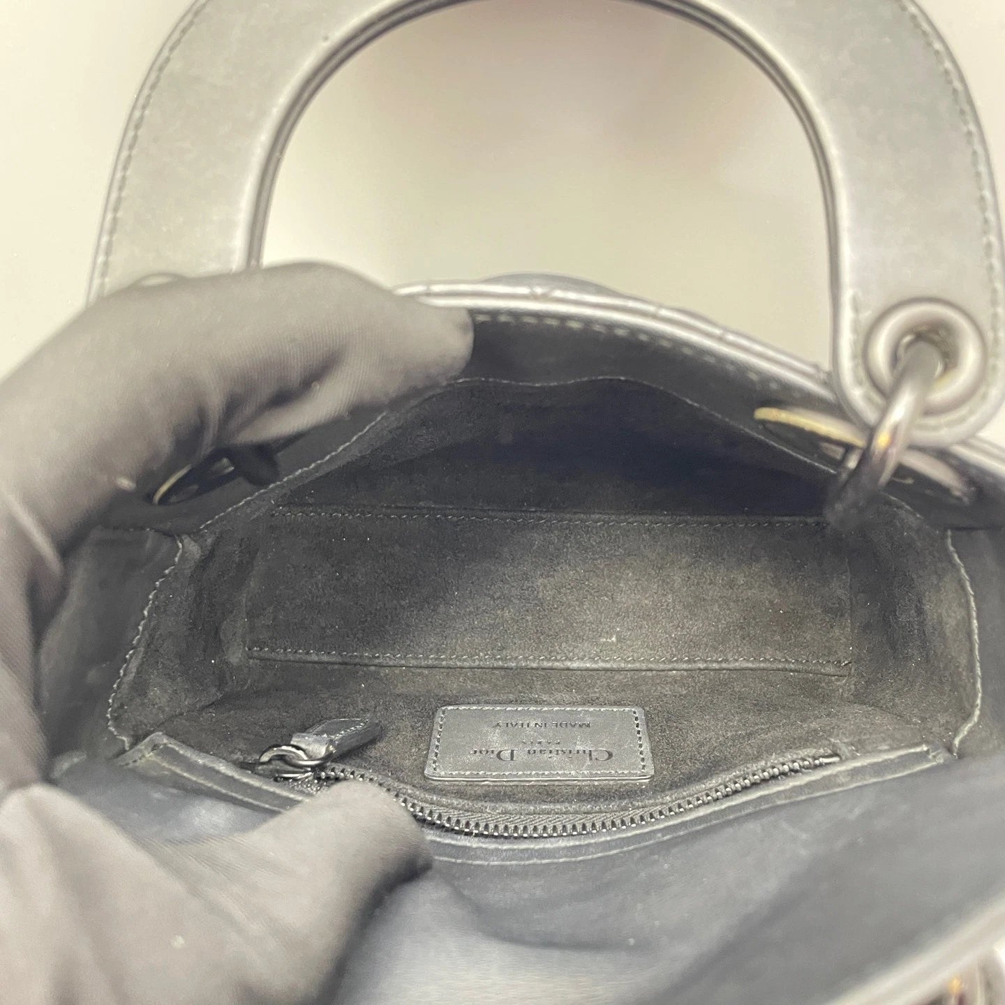 Dior Lady Dior Leather Black Top Handle Excellent