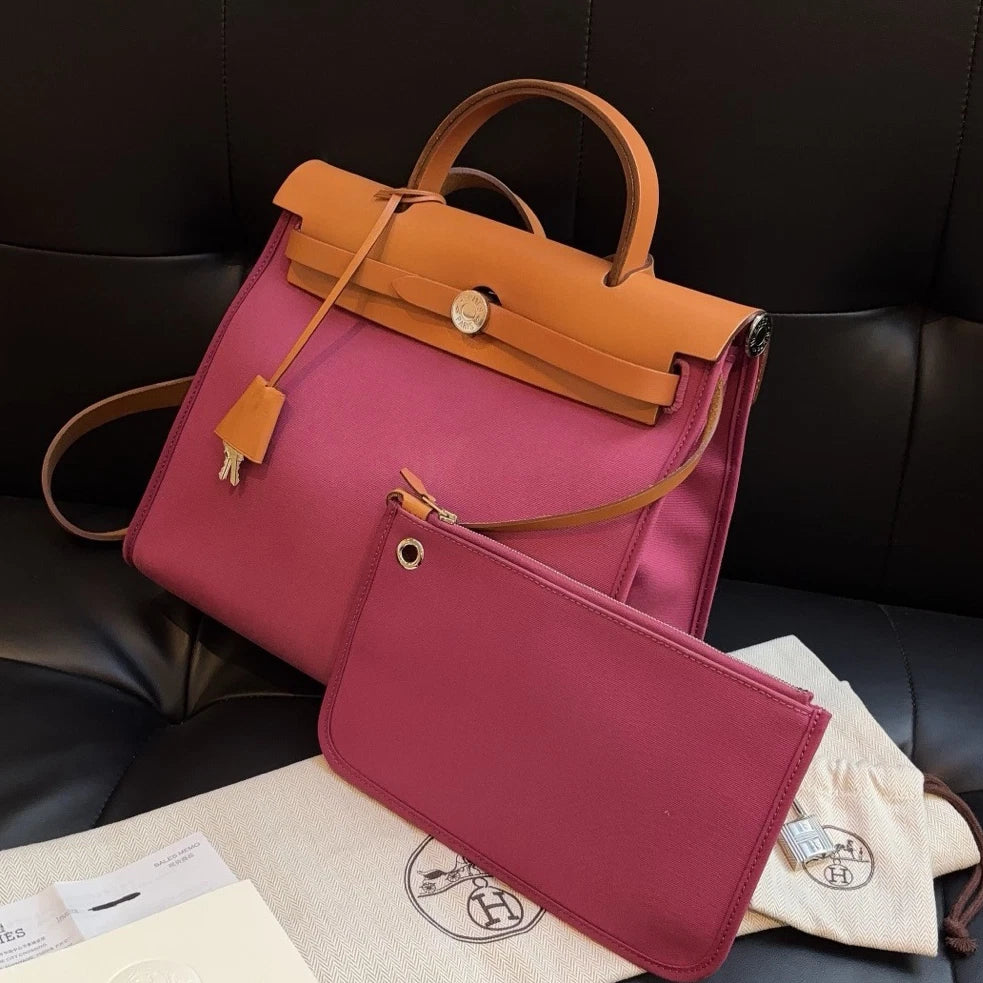 Hermes Herbag 31 Tote Top Handle Shoulder Bag Purple Women Fashion