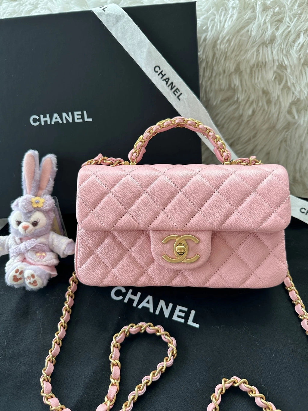 New CHANEL CF Mini Pink Leather Top Handle Shoulder Bag For Women