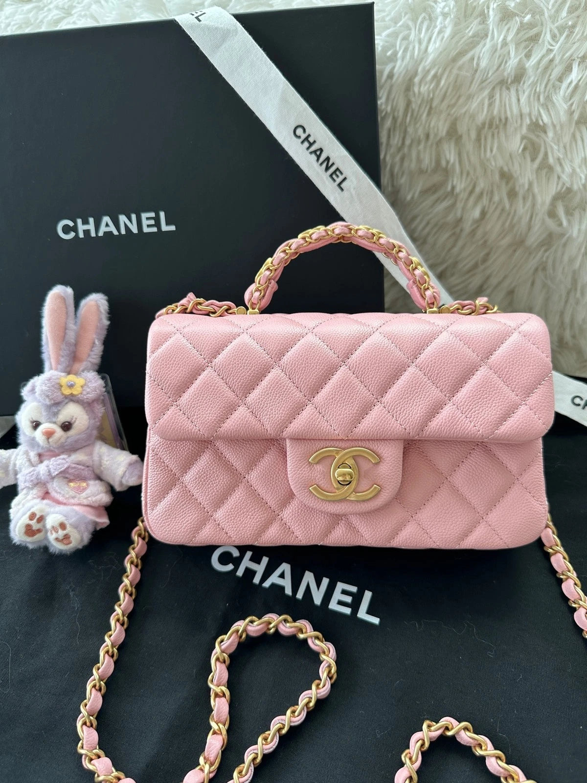 New CHANEL CF Mini Pink Leather Top Handle Shoulder Bag For Women