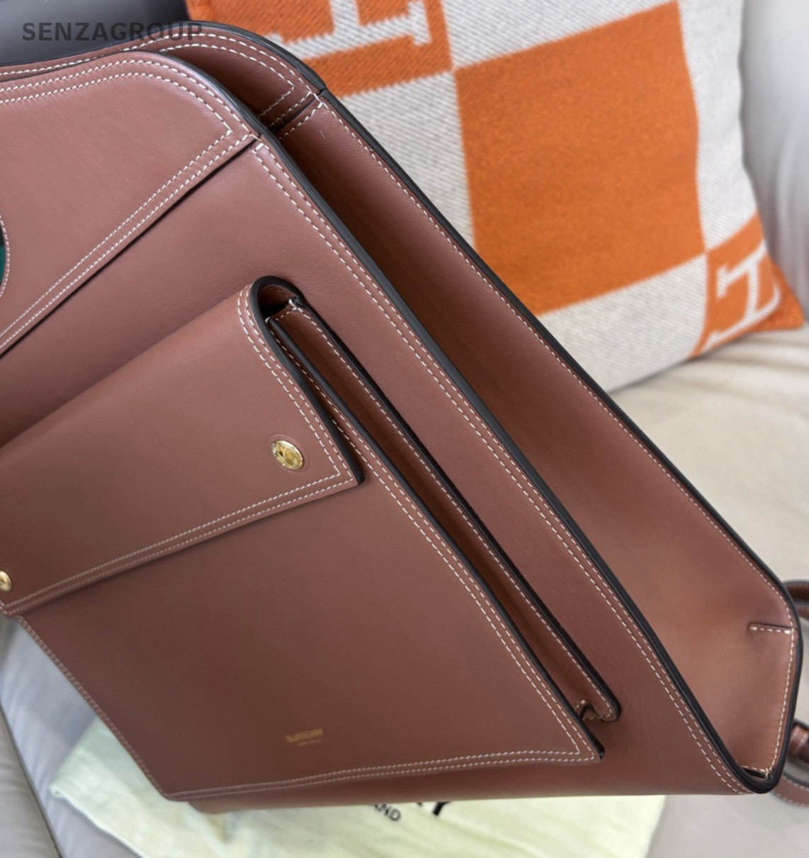 Burberry Pocket Bag 2Way Top Handle Bag Crossbody Brown Gold Women Classic
