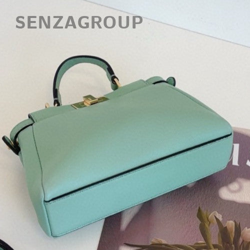 Fendi Peekaboo Mini Calfskin Top Handle Bag Crossbody Green Gold Women Classic