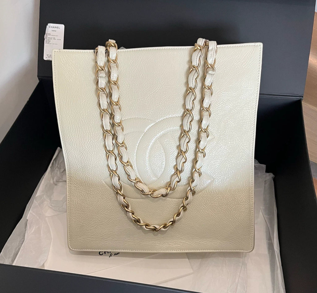 Chanel Oil Wax Tote Top Handle Bag Shoulder Bag White Women Classic