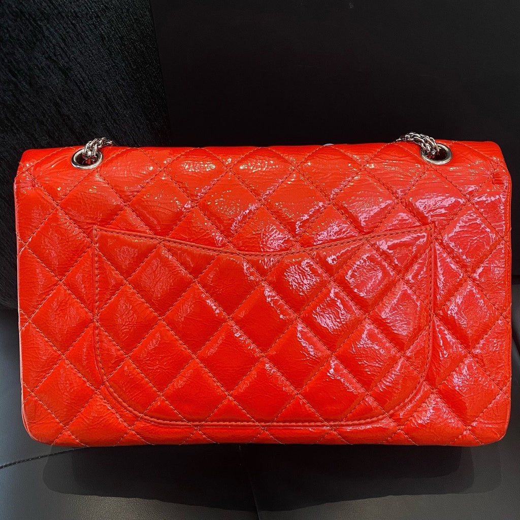 Chanel 2.55 Calfskin GM Chain Shoulder Bag Crossbody Red Silver Women Classic