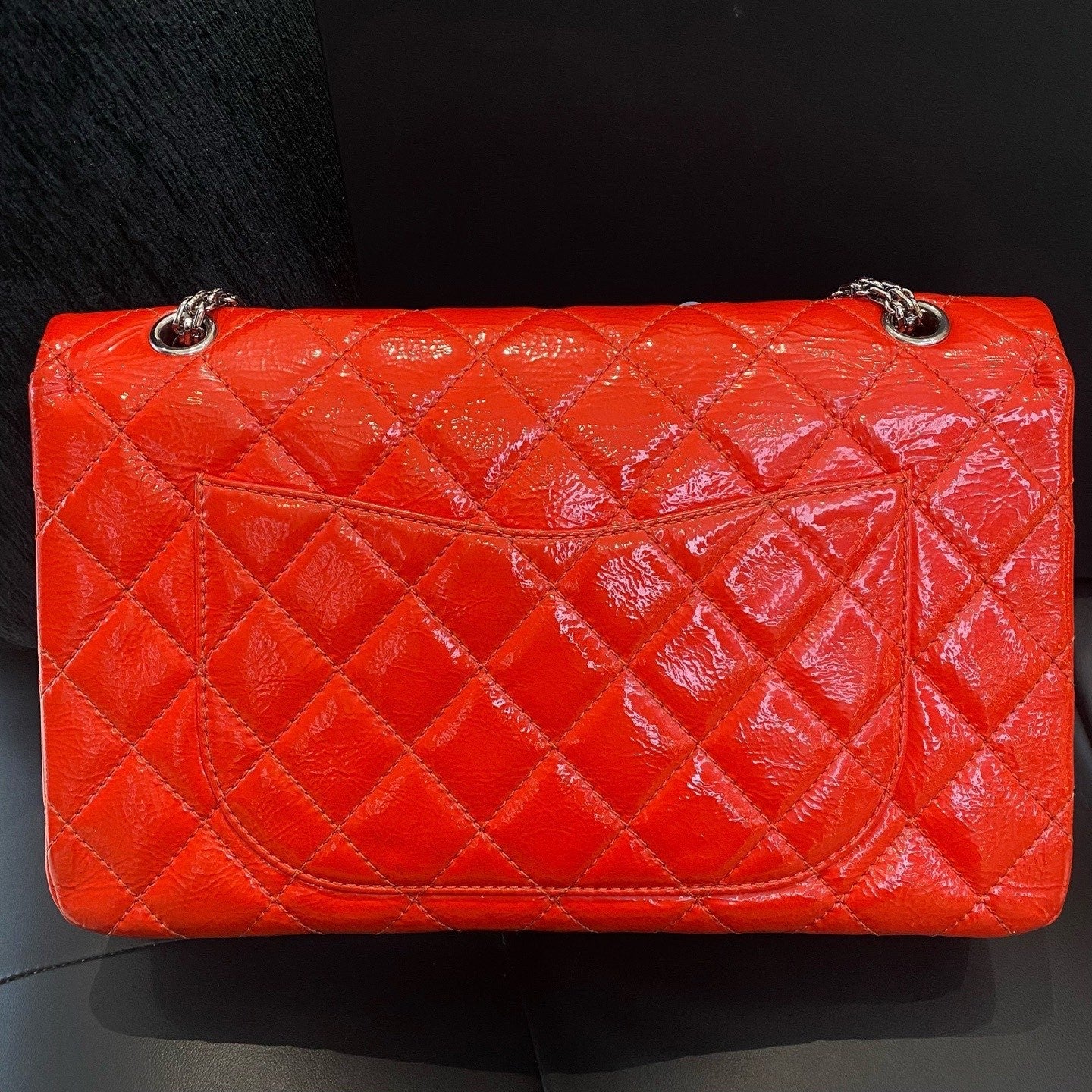 Chanel 2.55 Calfskin GM Chain Shoulder Bag Crossbody Red Silver Women Classic