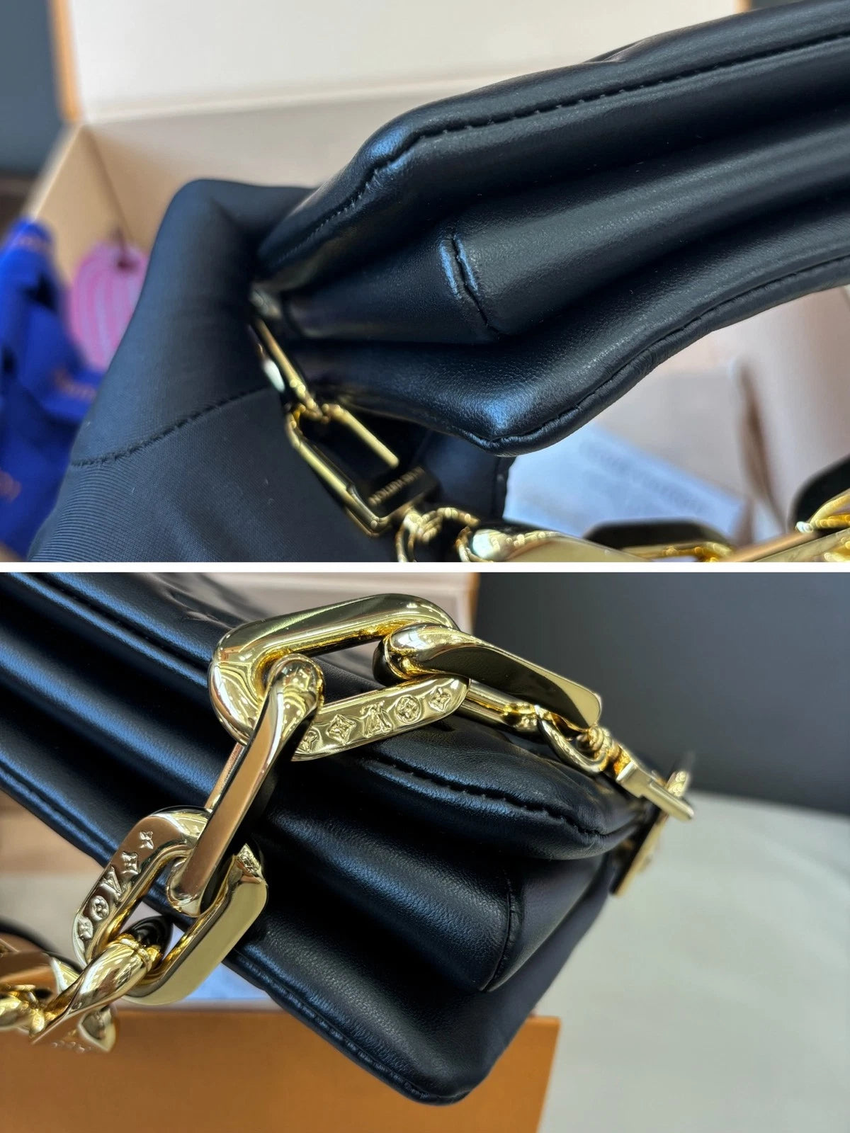 Louis Vuitton Coussin BB Monogram Empreinte Calfskin Chain Black Shoulder Bag