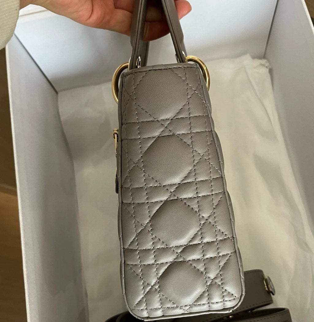 Christian Dior Lady Dior My ABC Dior PM Lambskin Gray Top Handle Bag Women