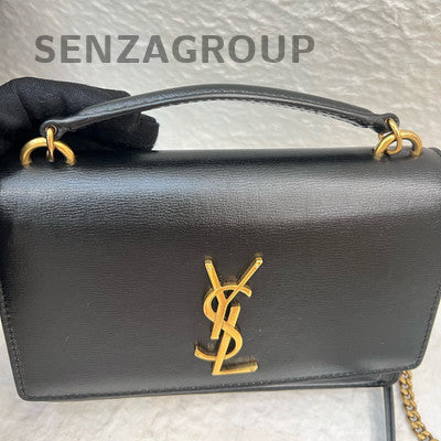 YSL Saint Laurent Sunset Small Black Gold Leather Chain Shoulder Bag