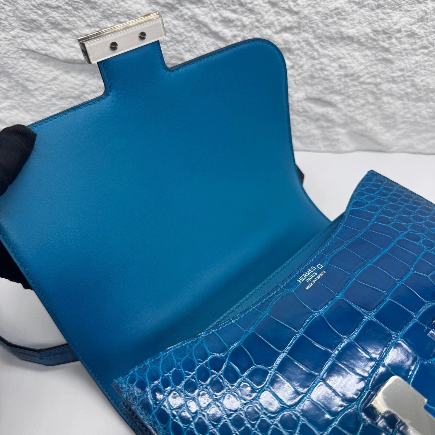 Hermes Constance24 Women Shiny Leather Blue Shoulder Bag