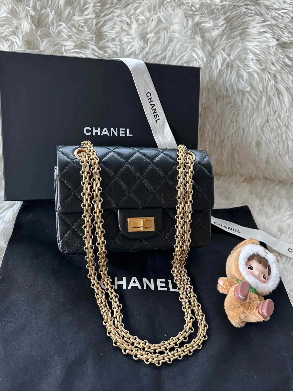 Chanel 2.55 Mini Black Gold Calfskin Shoulder Bag For Women