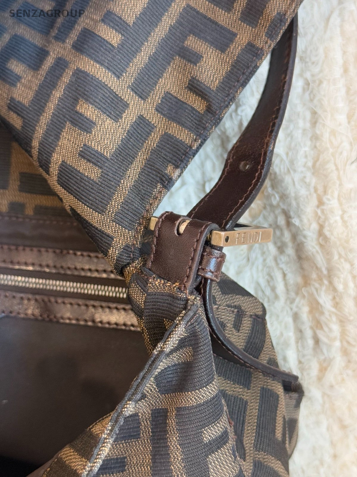 FENDI FF Vintage Monogram Shoulder bag Brown Classic Women