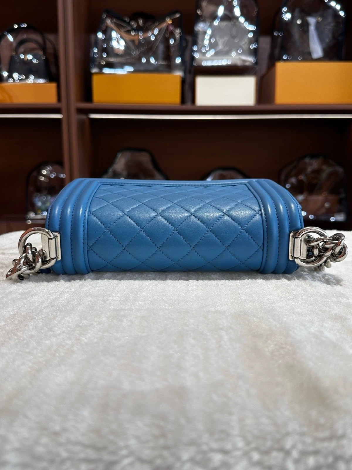 CHANEL Blue Leather LeBoy Small Shoulder Bag for Women