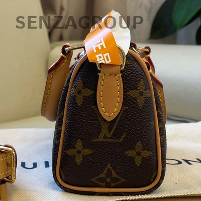 Louis Vuitton Speedy Nano Monogram Crossbody Bag Gold Brown Women Classic