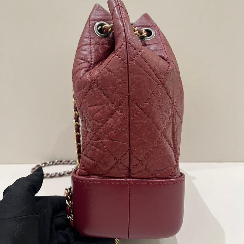Chanel Gabrielle Backpack Red Silver Quilted Classic Women's Bag