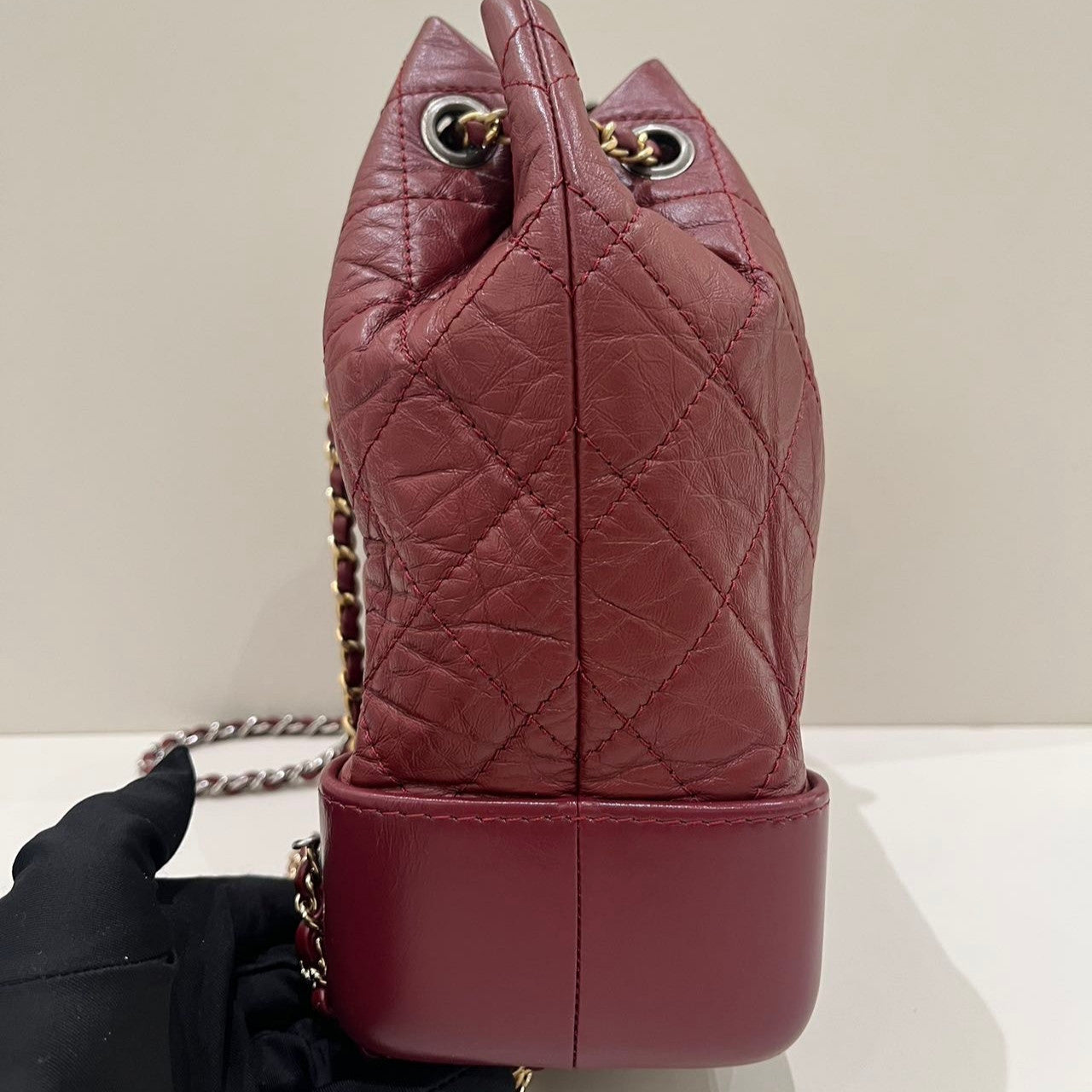 Chanel Gabrielle Backpack Red Silver Quilted Classic Women's Bag