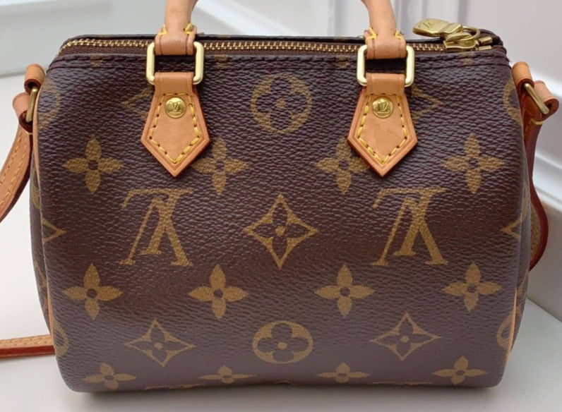 Louis Vuitton Speedy Nano Monogram Top Handle Bag Crossbody Brown Women Classic
