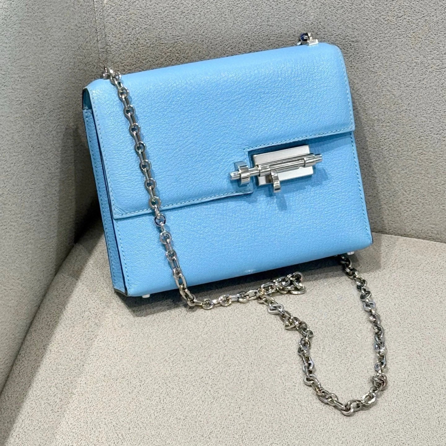 Hermes Verrou Mini Candy Blue Leather Shoulder Bag Women