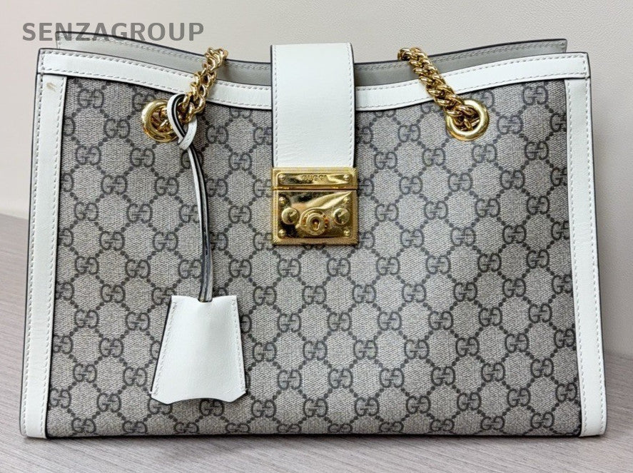 GUCCI Padlock MM Monogram Chain Shoulder bag White Gray Women