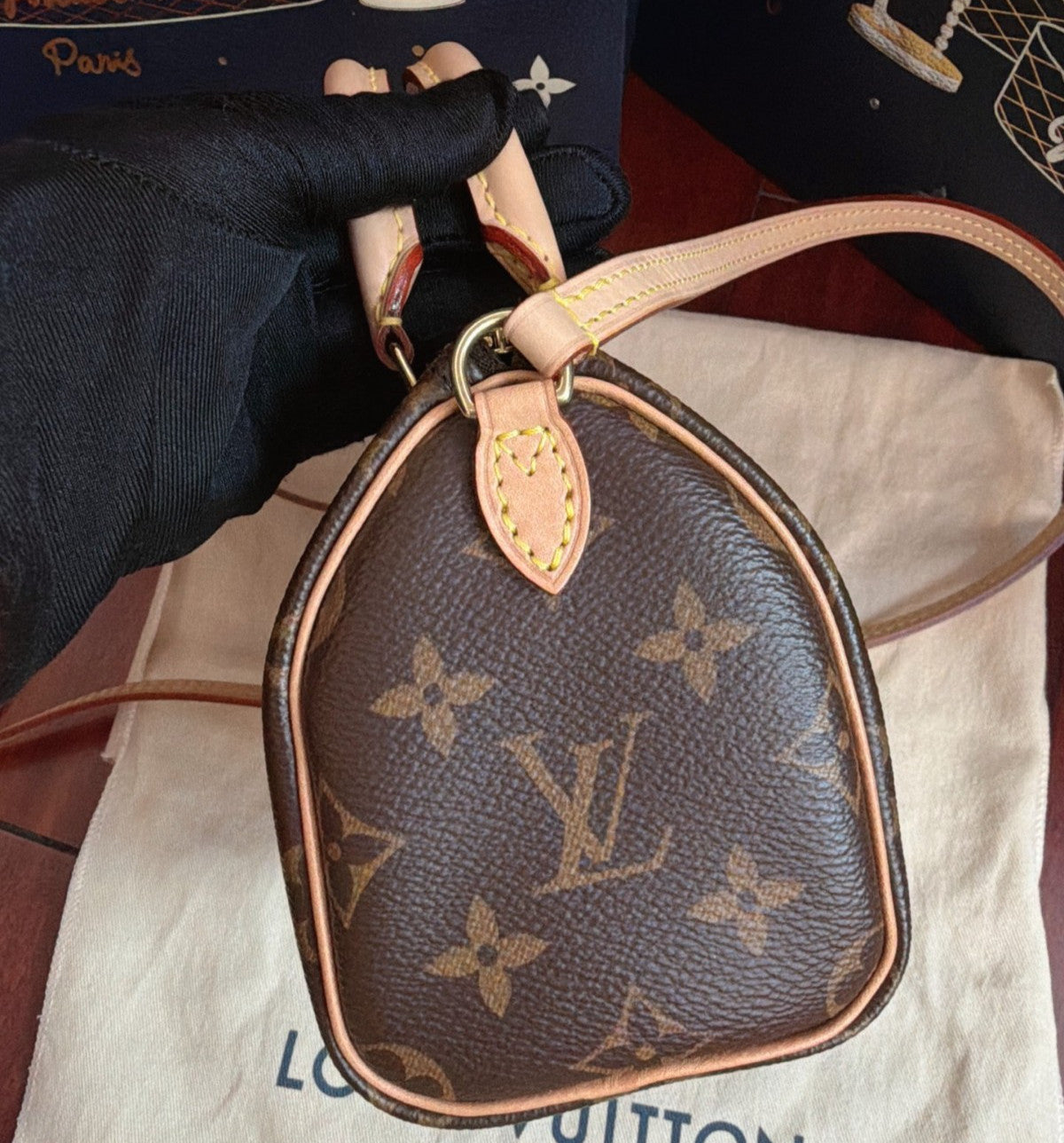 Louis Vuitton Speedy Nano Monogram Top Handle Crossbody Brown Women Classic