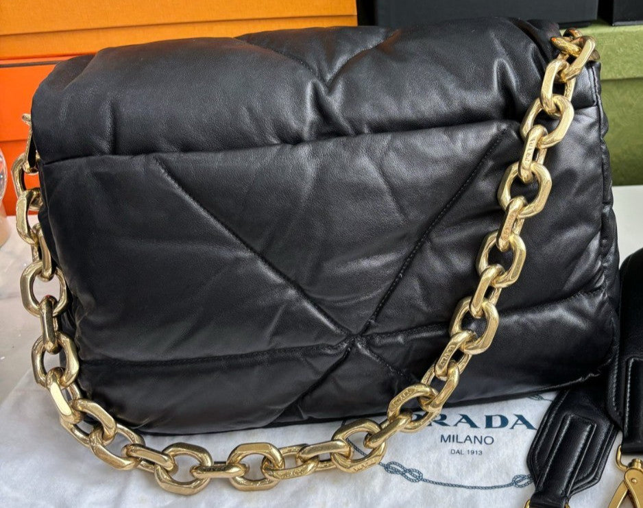 PRADA PUFFER Chain Strap Black Gold 2WAY Shoulder bag Almost Brand NEW Women