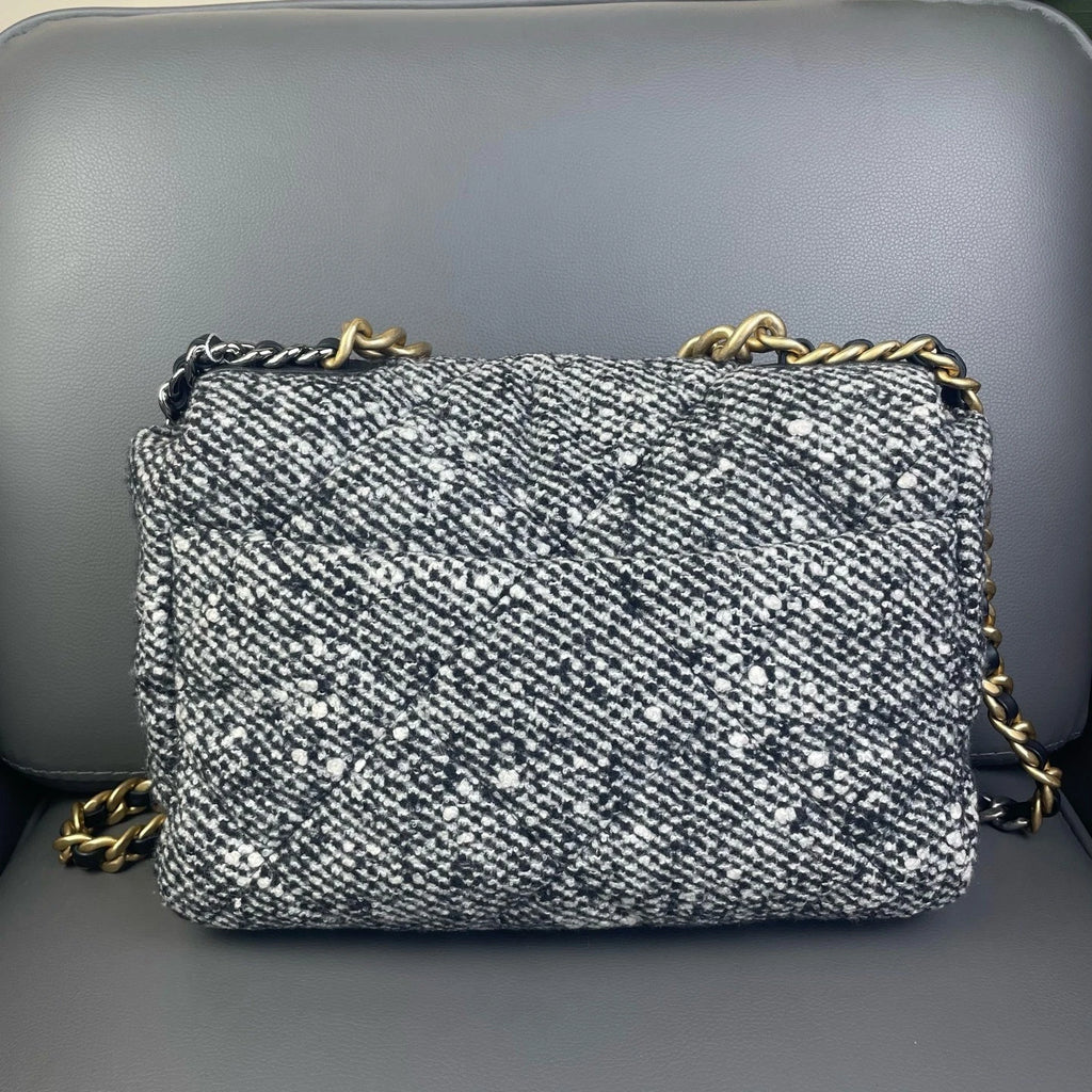 CHANEL 19 Large Wool Leather Shoulder Crossbody Handbag For Women