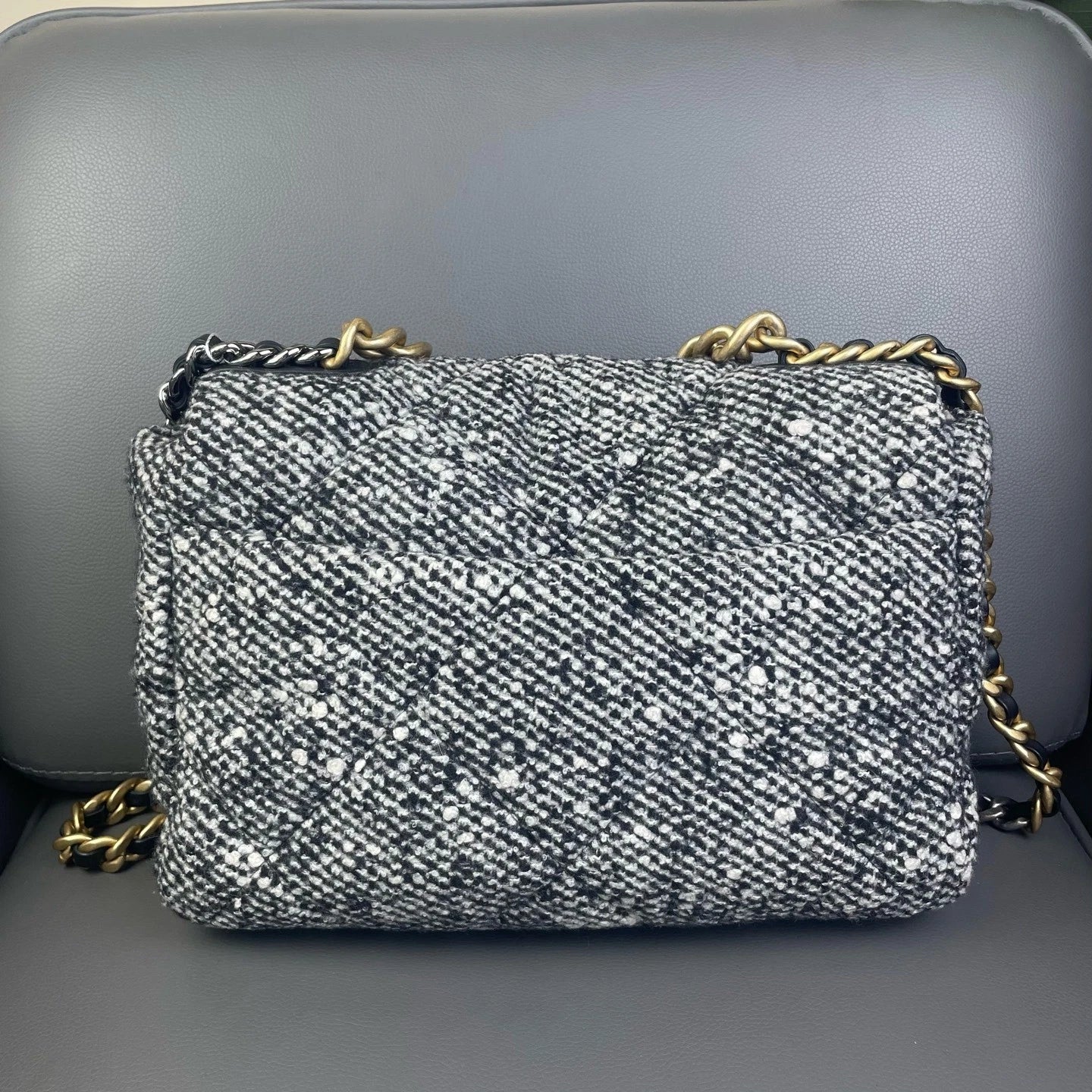 CHANEL 19 Large Wool Leather Shoulder Crossbody Handbag For Women
