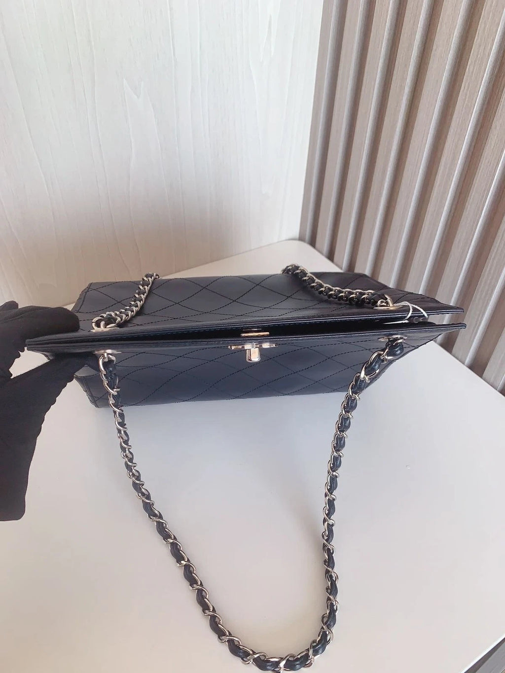CHANEL Piano Tote Bag Chain Shoulder Bag Daily Work Black Silver Classic Quilted