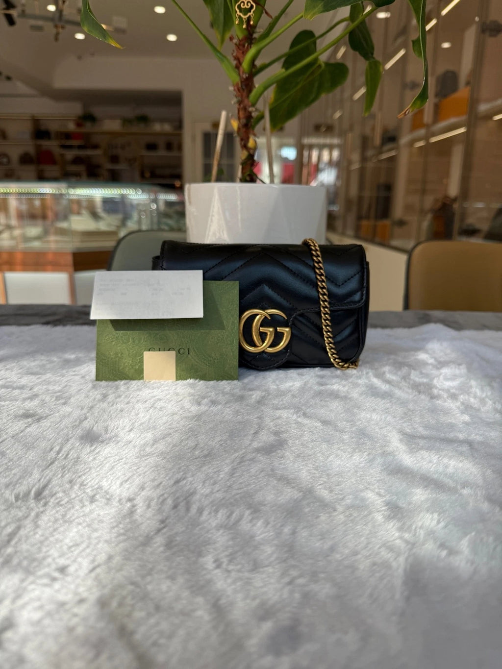 GUCCI Black Gold Marmont Mini Crossbody Bag For Women