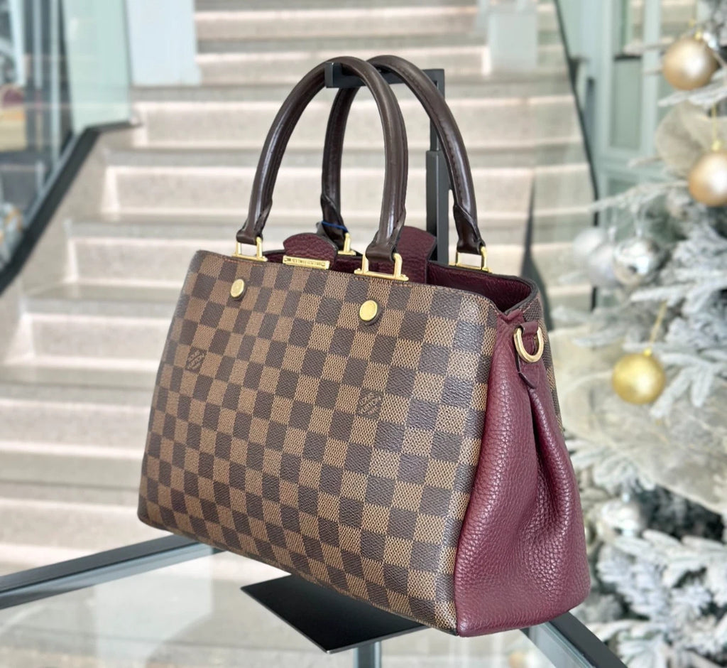 Louis Vuitton Brittany BB Damier Ebene Red Crossbody Bag Top Handle Bag Women S