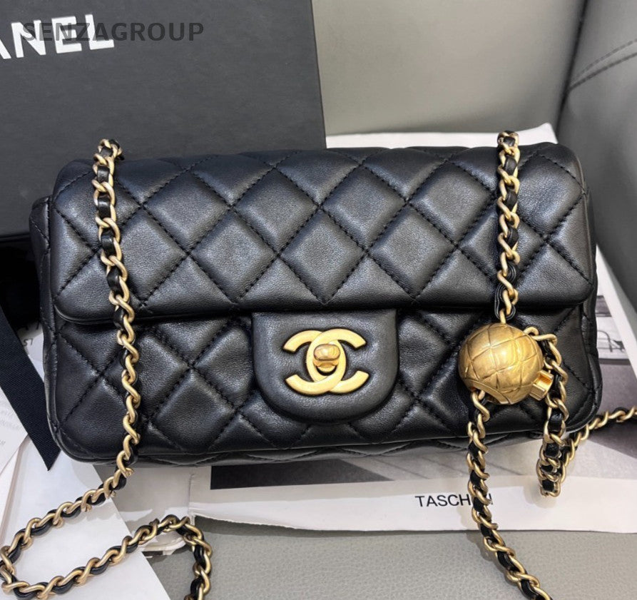Chanel Classic Flap Mini Chain Black Gold Diamond Shoulder Bag Women Classic
